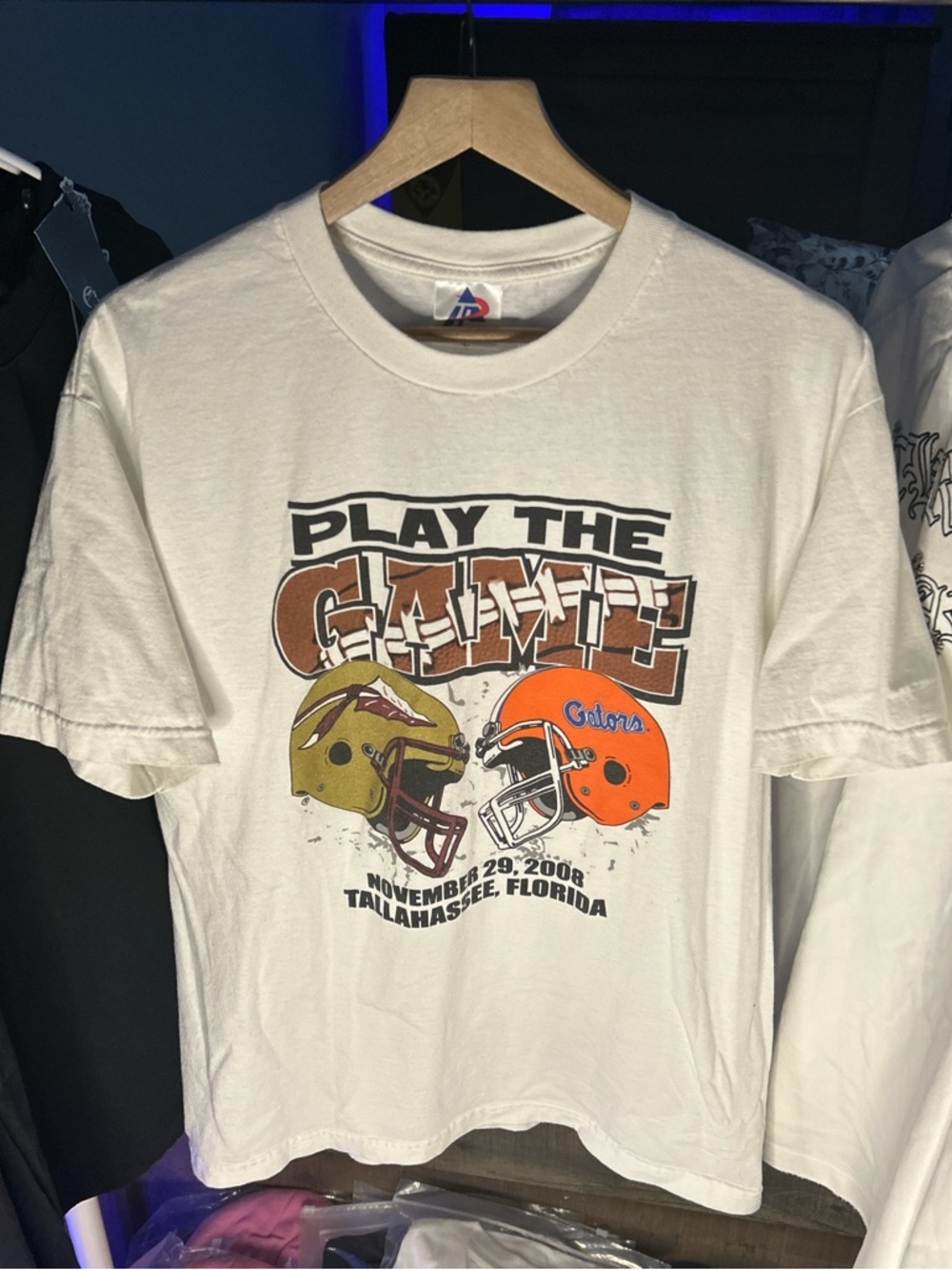 Play The Game Graphic Tee - White with Orange & Brown Helmets